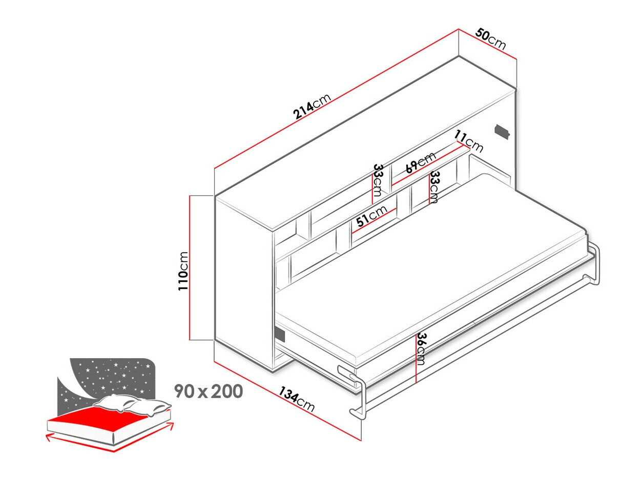 Muurbed Mirelbu 114 (Artisan eiken + Wit + Zwart)