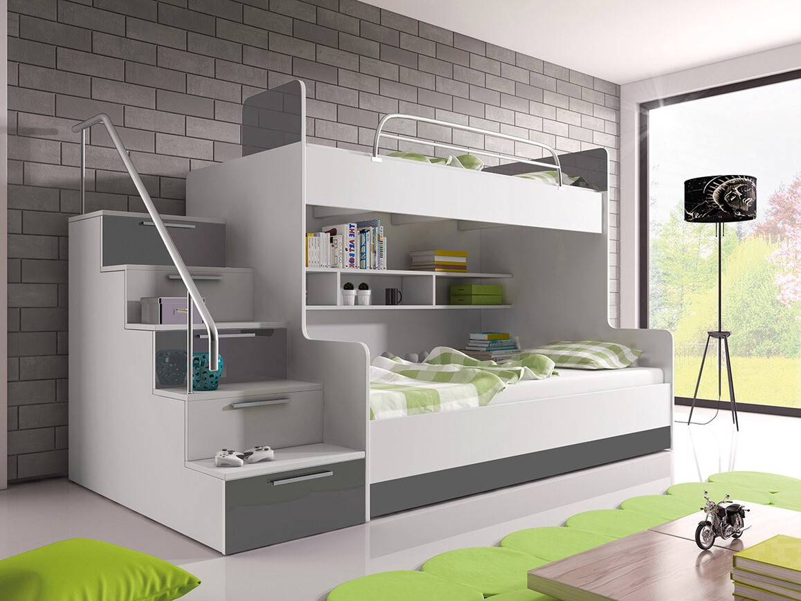 Stapelbed Salmere 111 (Wit + Glanzend wit + Grijs met glans)