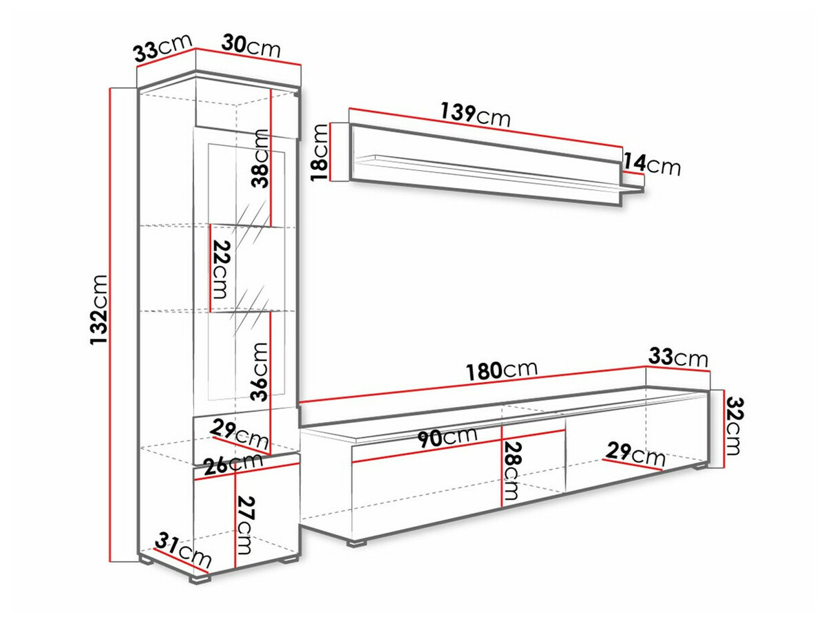 Woonkamerset Sarasota 125 (Wotan eik + Glanzend zwart)