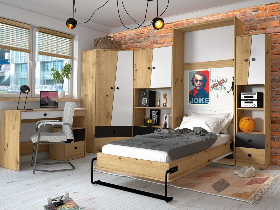 Muurbed Mirelbu 113 (Artisan eiken + Glanzend wit)