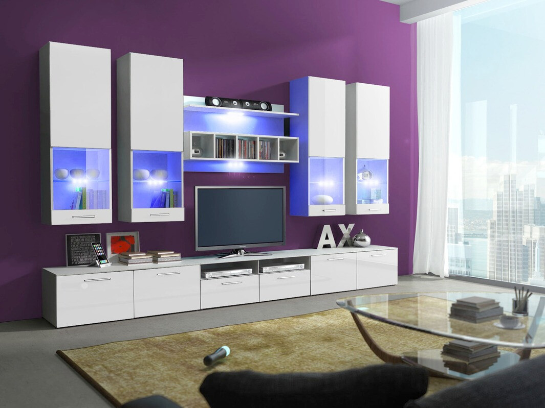 Woonkamerset Nashville 107 (Wit + Glanzend wit)