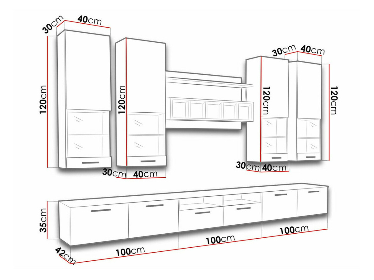 Woonkamerset Nashville 107 (Wit + Glanzend wit)