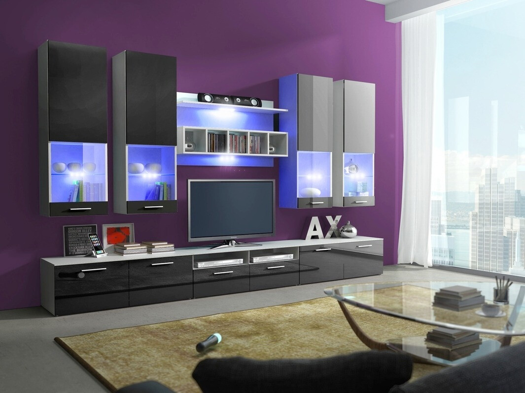 Woonkamerset Nashville 107 (Wit + Glanzend zwart)