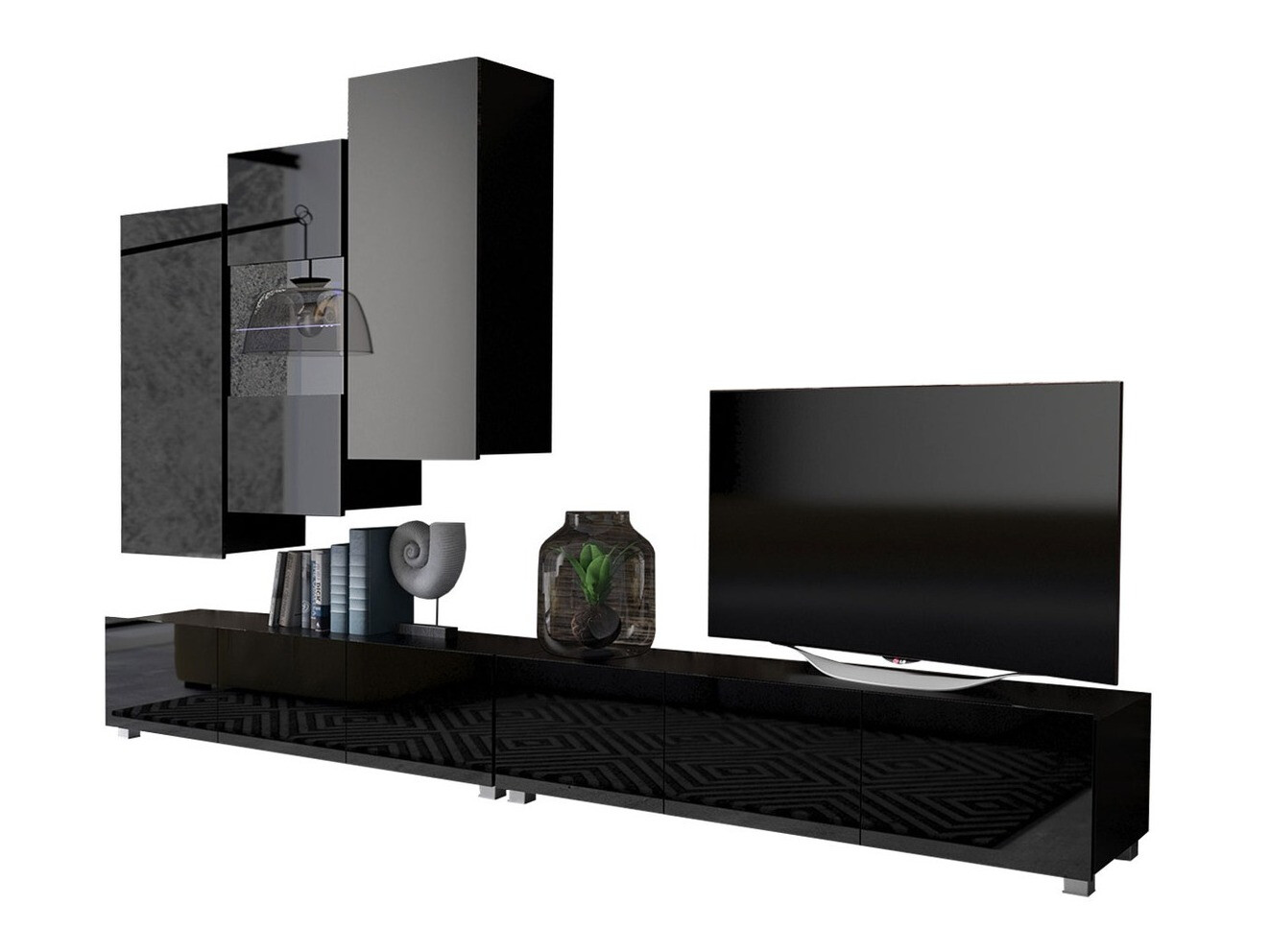 Woonkamerset Tivdalu 133 (Zwart + Glanzend zwart)