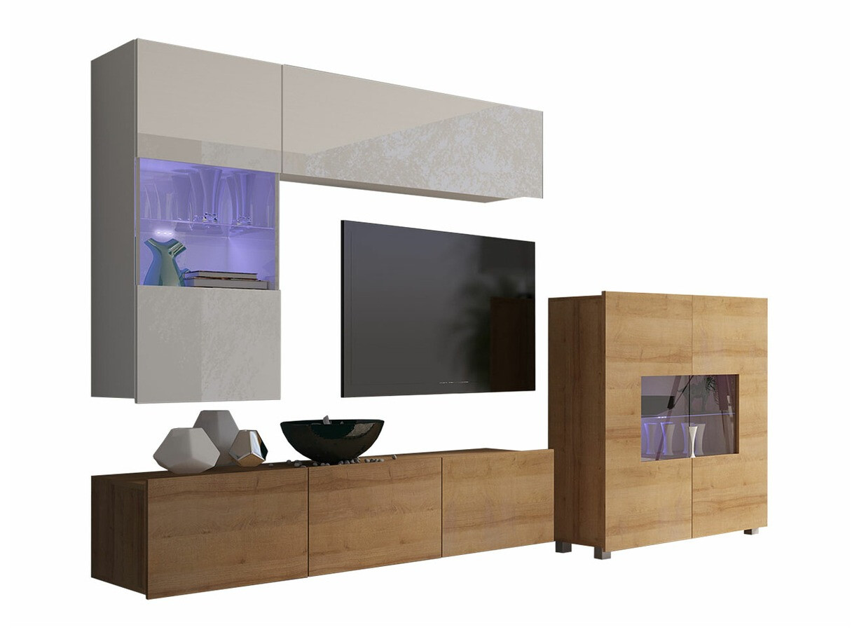 Woonkamerset Tivdalu 107 (Gouden eik + Wit + Glanzend wit)