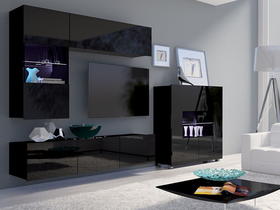 Woonkamerset Tivdalu 107 (Zwart + Glanzend zwart)