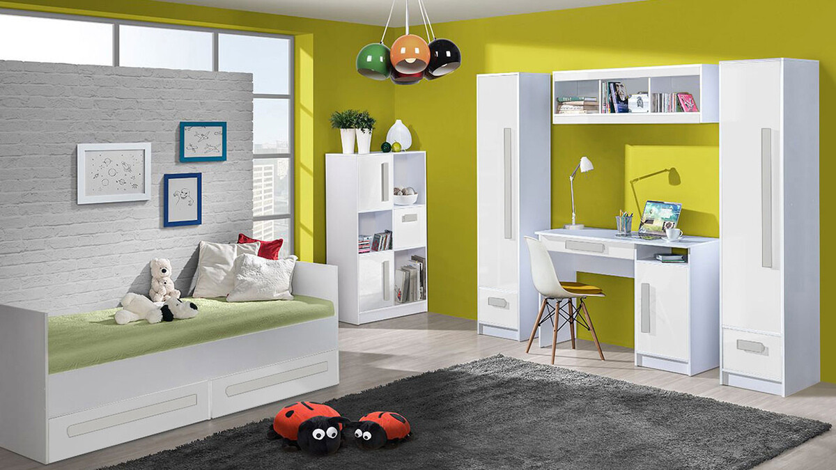 Bed Merevari 102 (Wit + Glanzend wit + Grijs)