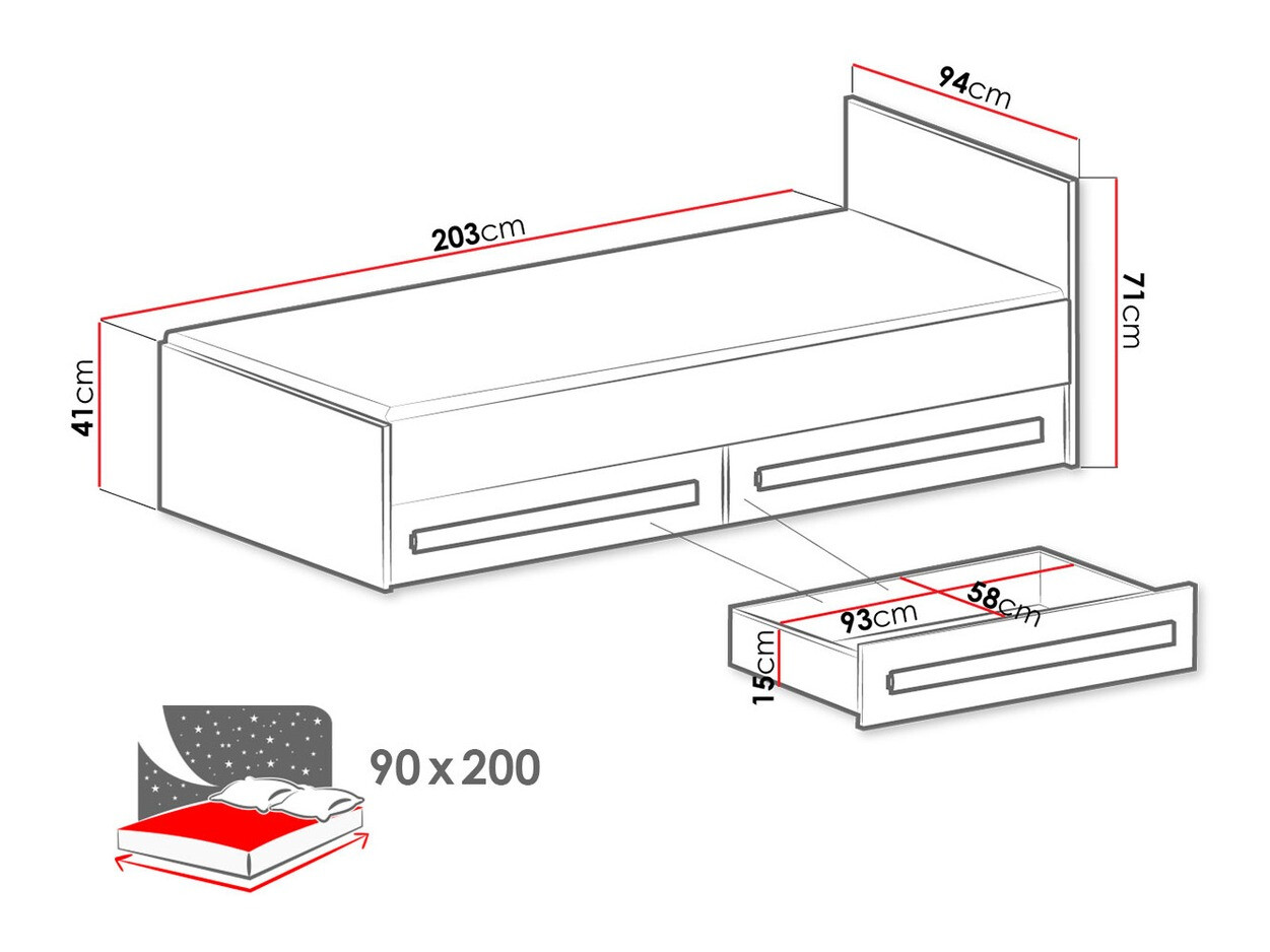 Bed Merevari 102 (Wit + Glanzend wit + Grijs)