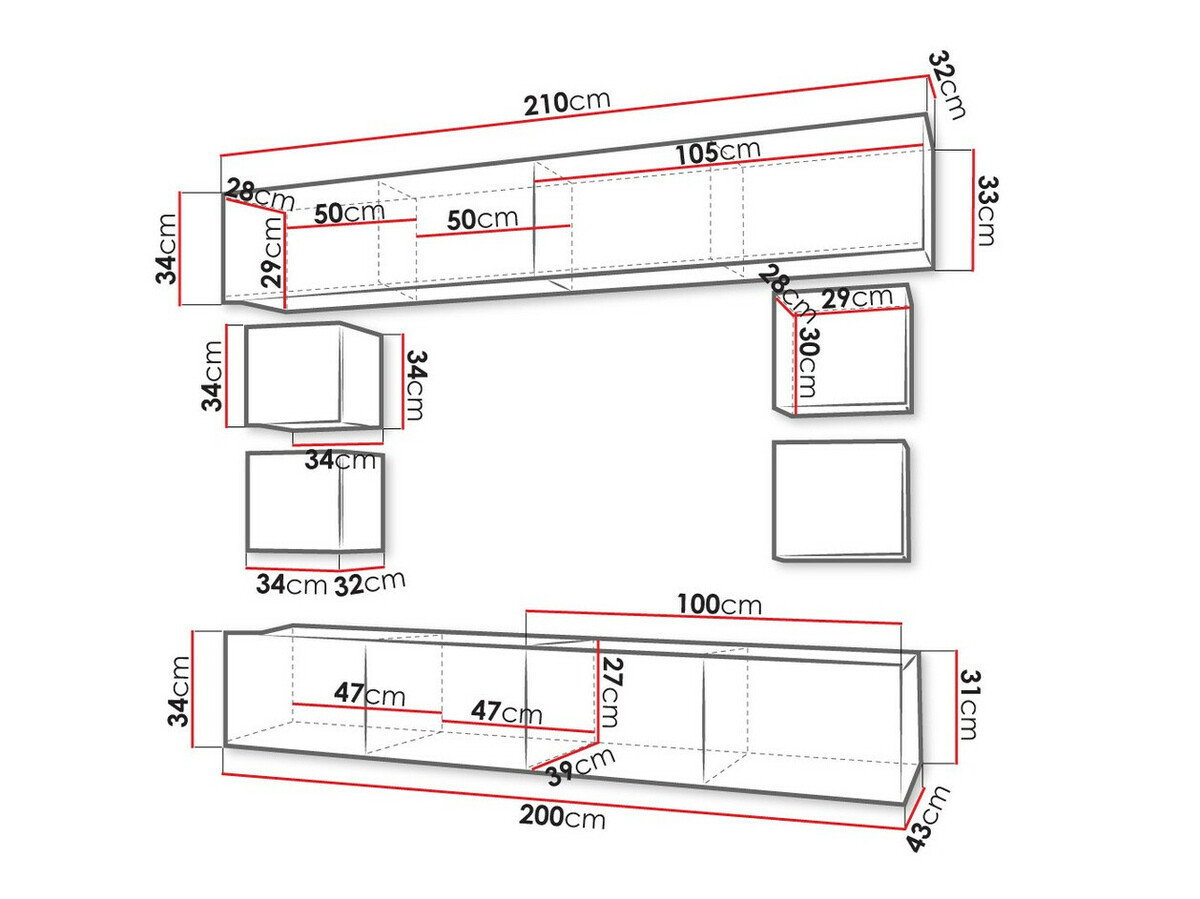 Woonkamerset Tivdalu 134 (Gouden eik + Wit + Glanzend wit)