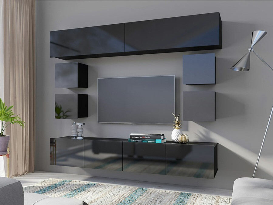 Woonkamerset Tivdalu 134 (Zwart + Glanzend zwart)