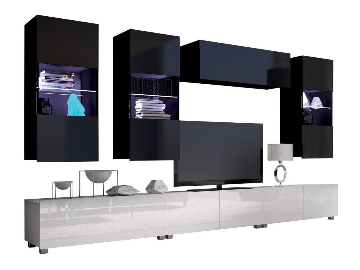 Woonkamerset Tivdalu 121 (Wit + Glanzend wit + Zwart + Glanzend zwart)