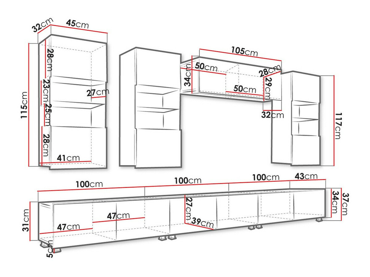 Woonkamerset Tivdalu 121 (Wit + Glanzend wit + Zwart + Glanzend zwart)