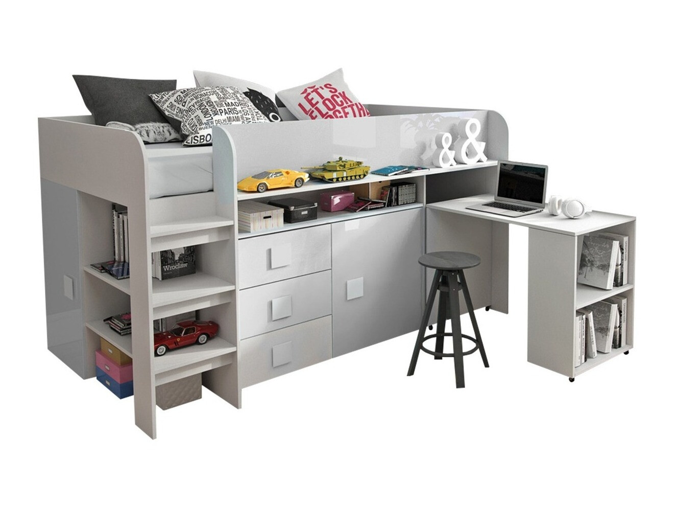 Bed Hartford 190 (Wit + Glanzend wit)