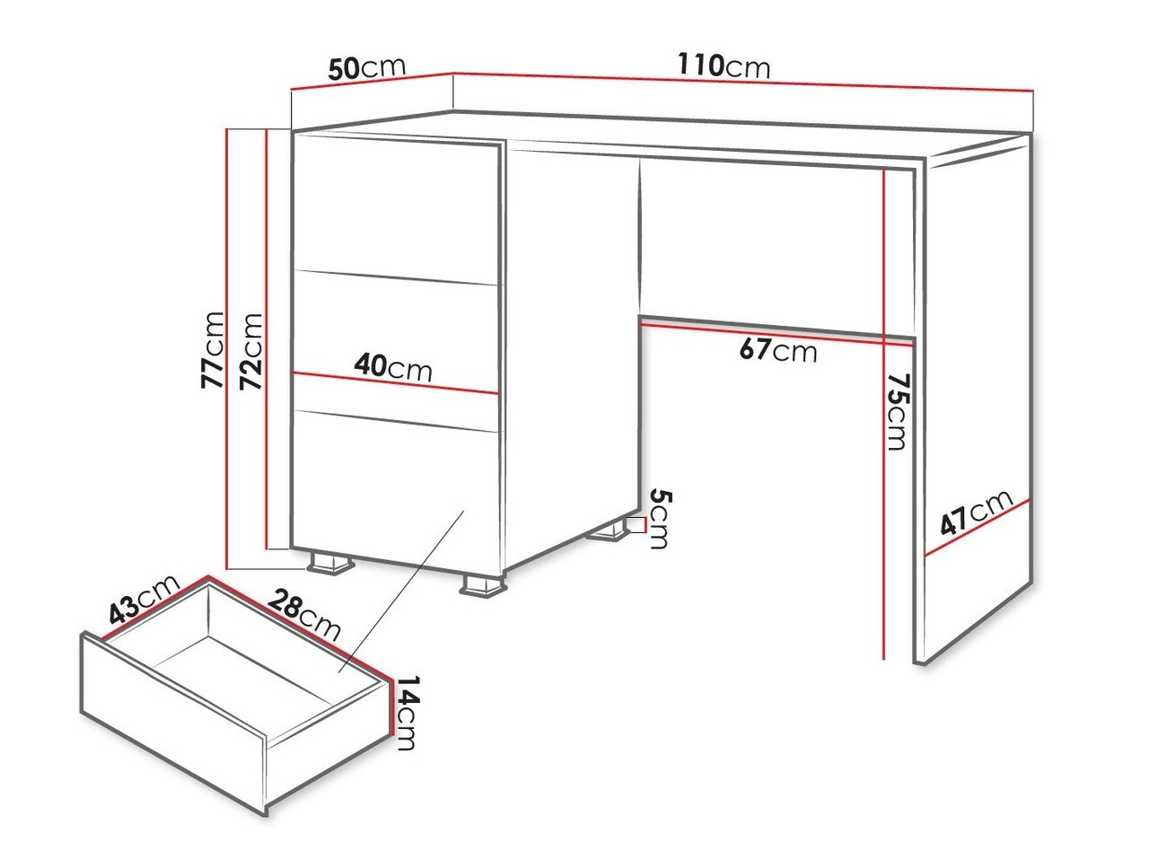 Bureau Tivdalu 122 (Wit + Glanzend wit)