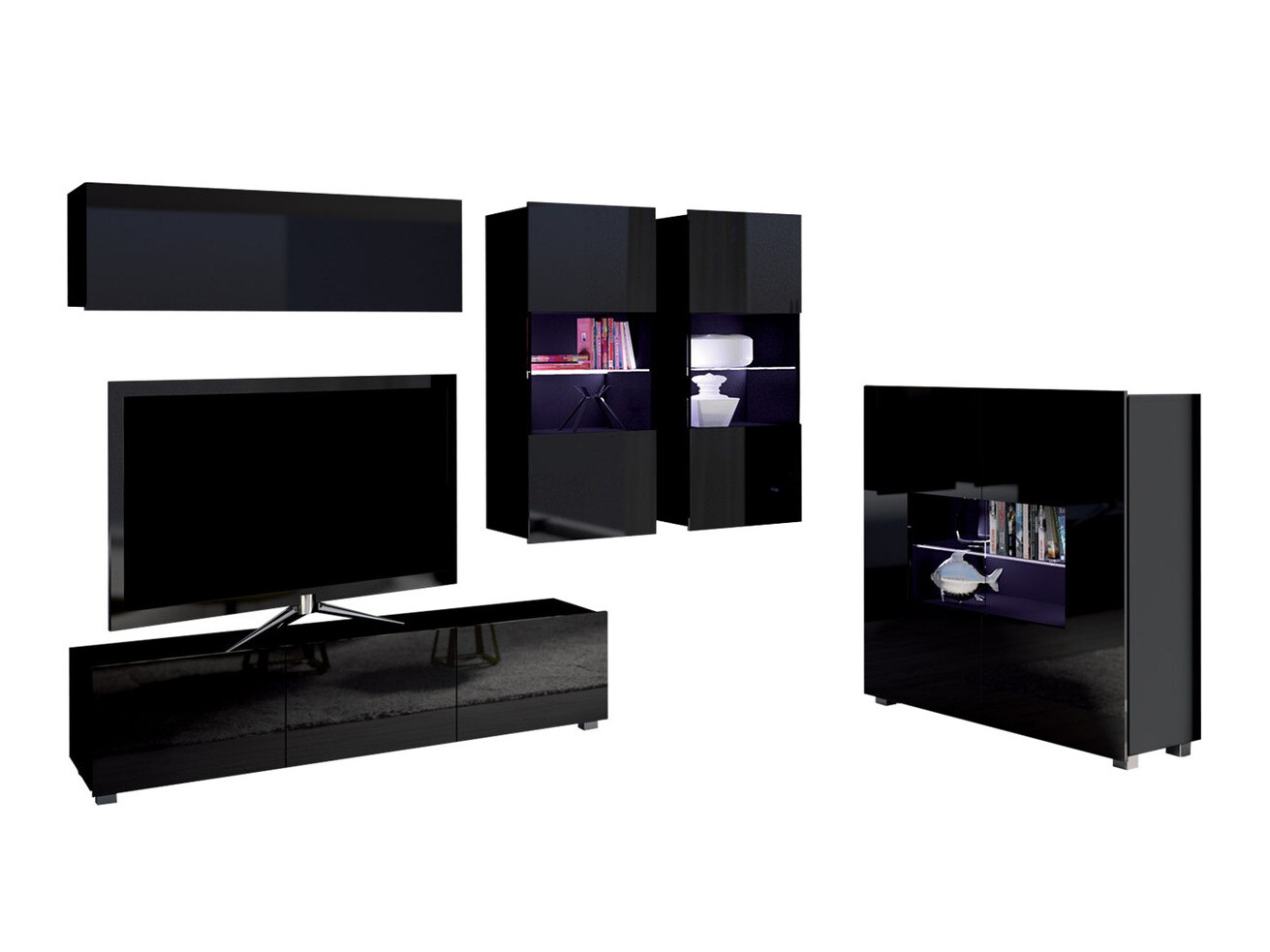 Woonkamerset Tivdalu 110 (Zwart + Glanzend zwart)