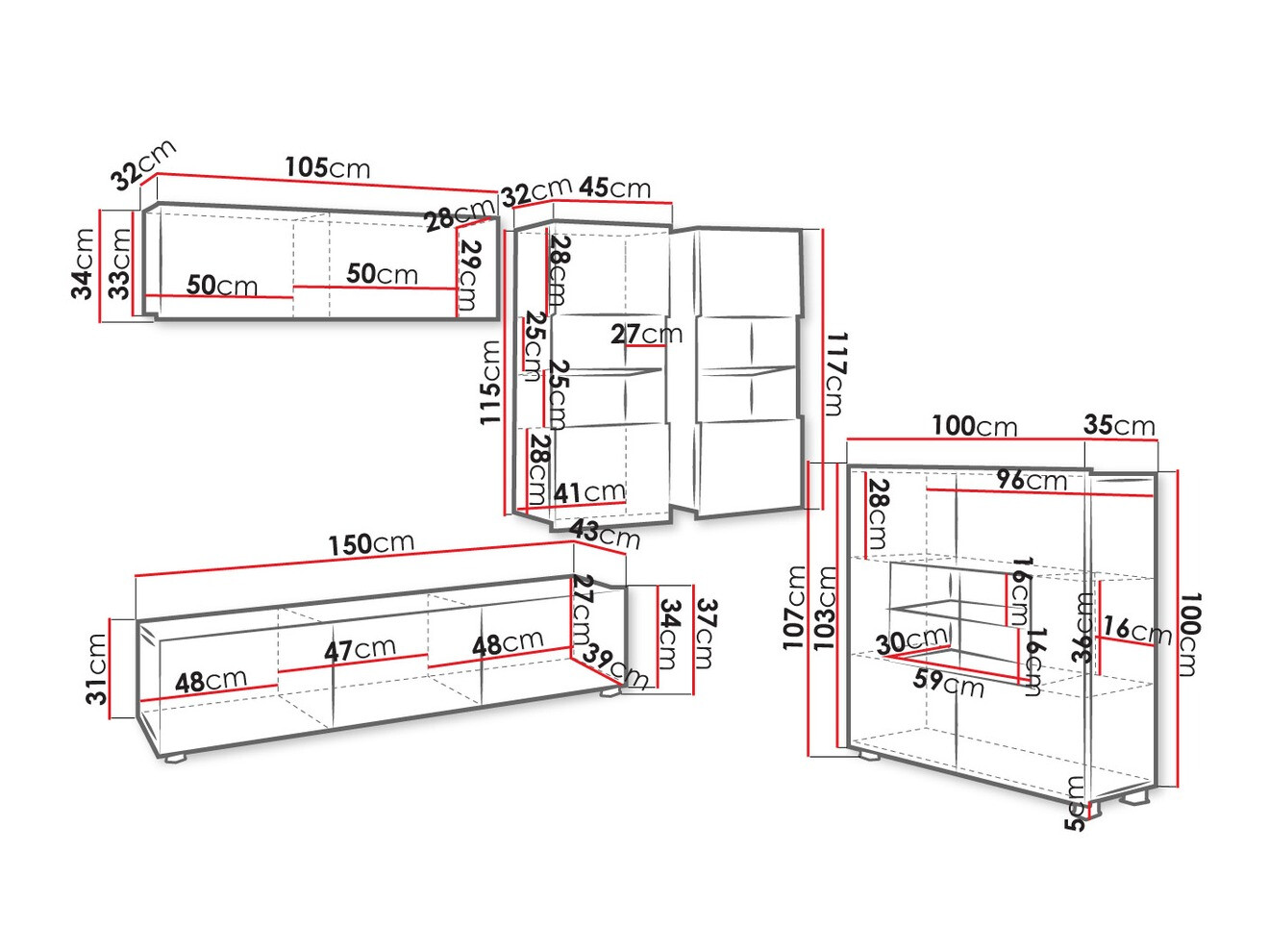 Woonkamerset Tivdalu 110 (Zwart + Glanzend zwart)