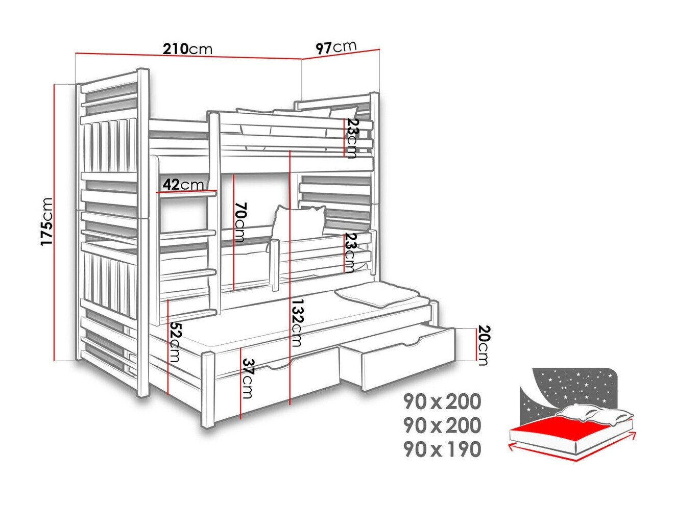 Stapelbed Henderson 124 (Grafiet + Grijs)