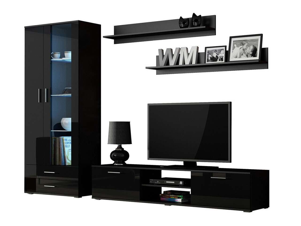 Woonkamerset Tornola 115 (Zwart + Glanzend zwart)