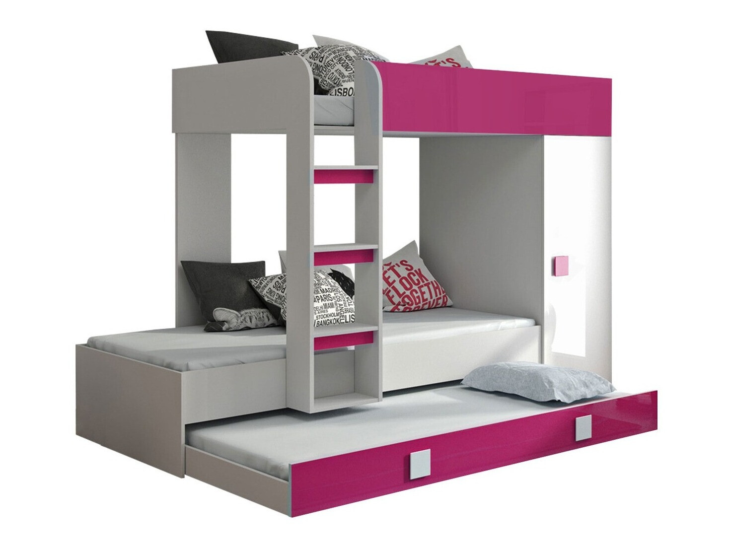 Stapelbed Hartford 191 (Wit + Glanzend roze + Glanzend wit)