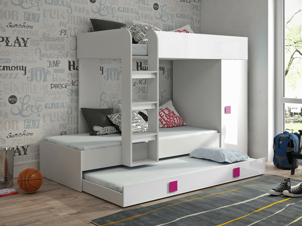 Stapelbed Hartford 191 (Wit + Glanzend wit + Glanzend roze)