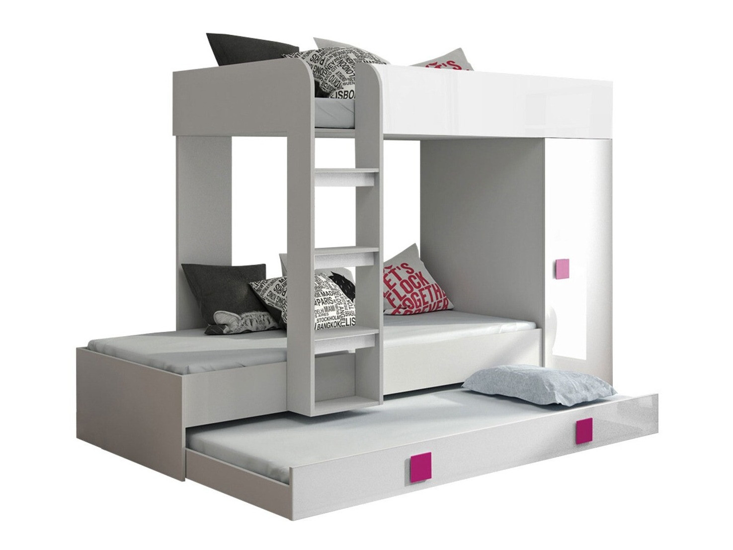 Stapelbed Hartford 191 (Wit + Glanzend wit + Glanzend roze)