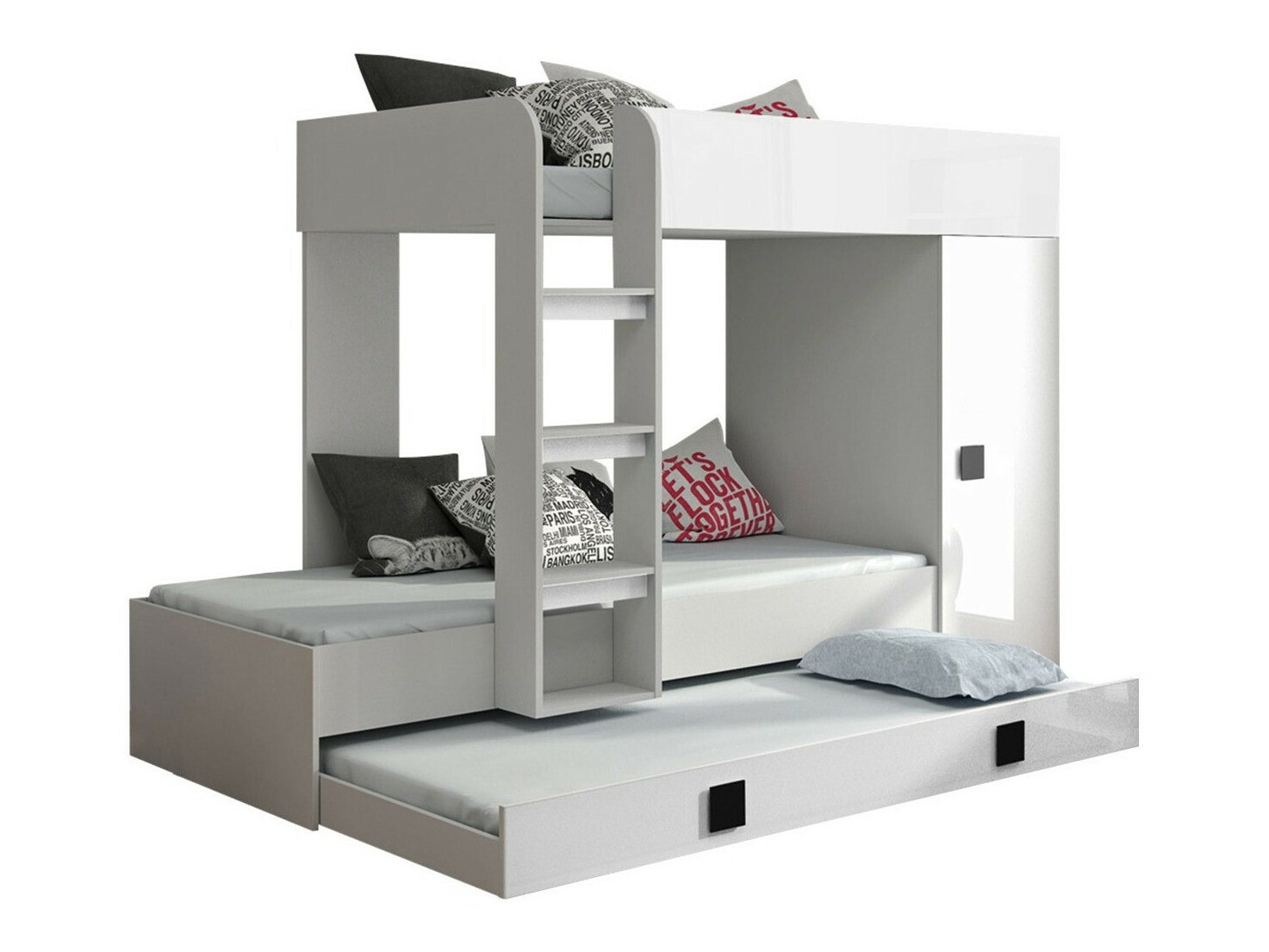 Stapelbed Hartford 191 (Wit + Glanzend wit + Glanzend zwart)