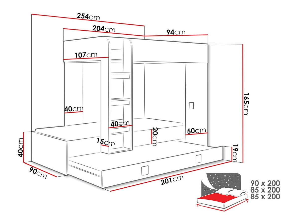 Stapelbed Hartford 191 (Wit + Glanzend wit)