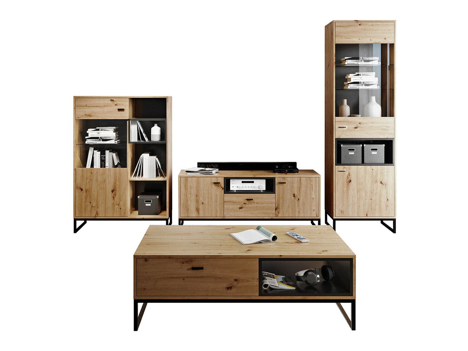 Woonkamerset Baltesi 108 (Artisan eiken + Zwart)