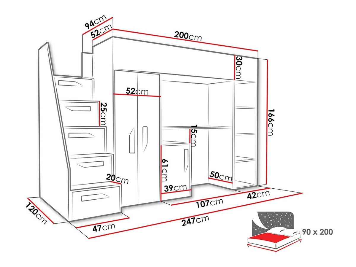 Hoog bed Hartford 192 (Wit + Glanzend wit)