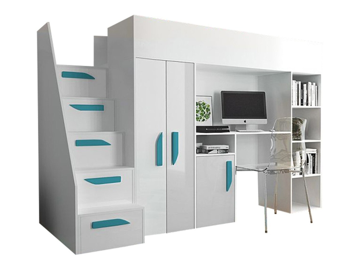 Hoogslapers Hartford 192 (Wit + Glanzend wit + Glans Turquoise)