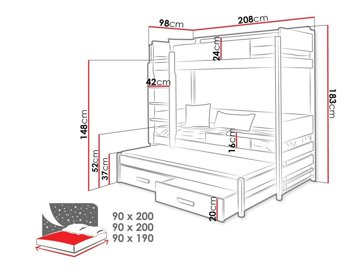 Stapelbed Henderson 114 (Wit + Grijs)