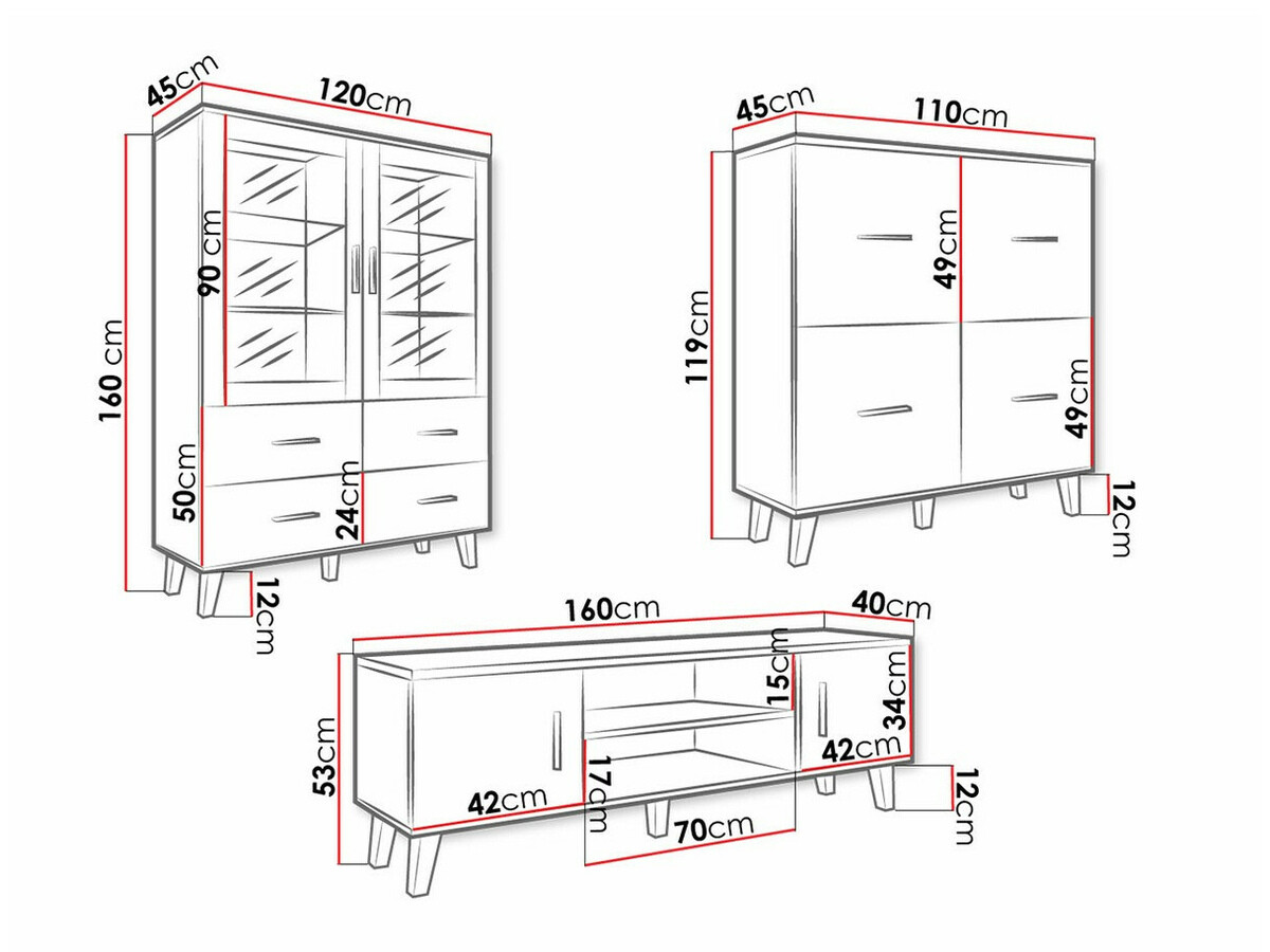 Woonkamerset Larfloi 113 (Wit + Sonoma eik)