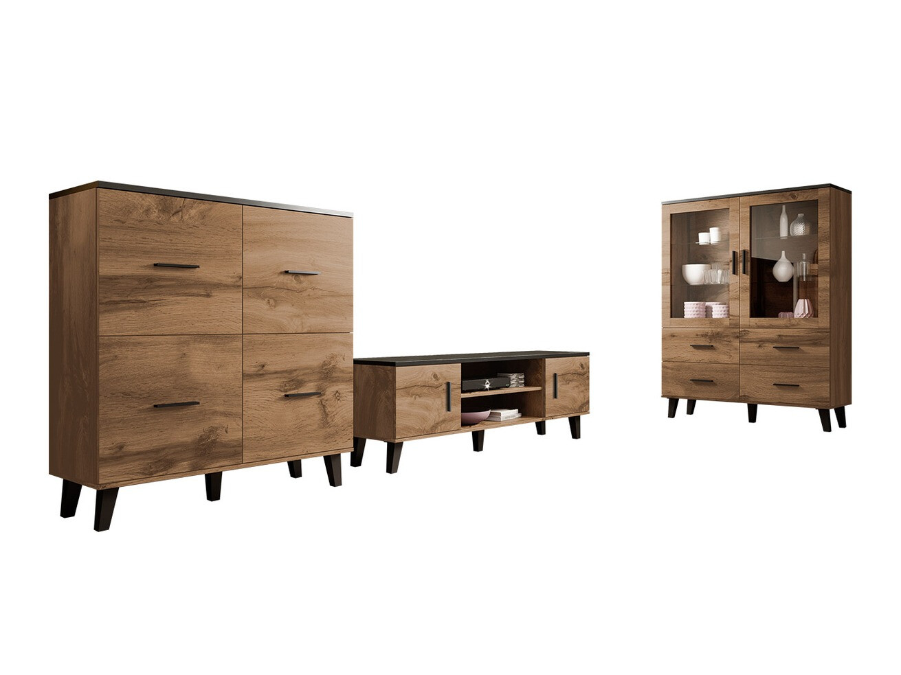 Woonkamerset Larfloi 113 (Wotan eik + Zwart)