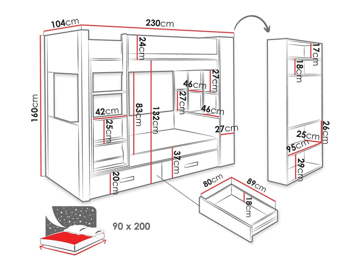 Stapelbed Henderson 142 (Wit + Donker Zebrano)