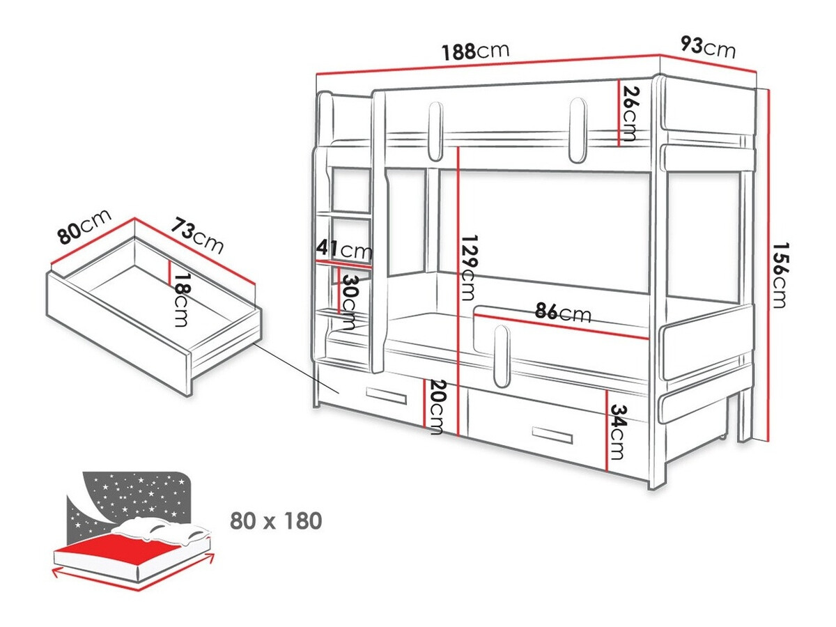 Stapelbed Henderson 143 (Wit + Artisan eiken)