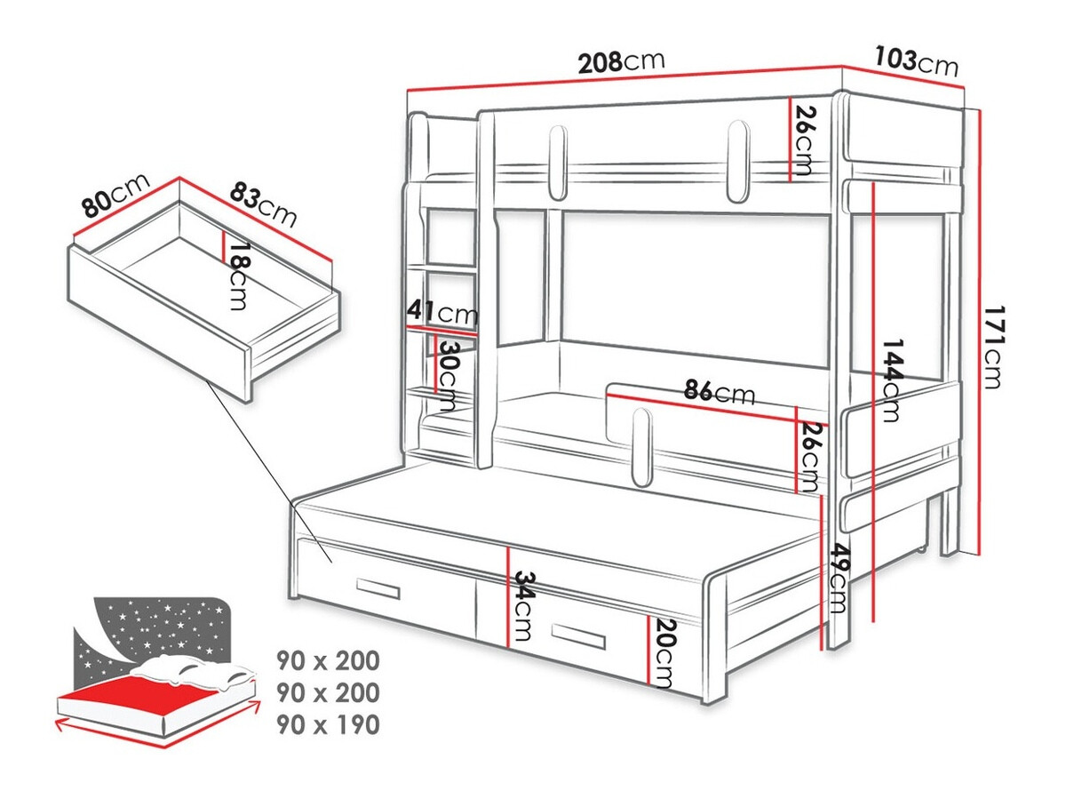 Stapelbed Henderson 146 (Wit + Eiken)