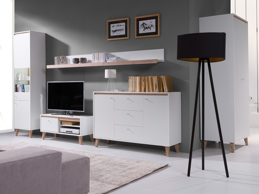 Woonkamerset Delbene 118 (Licht San Remo eiken + Mat wit)