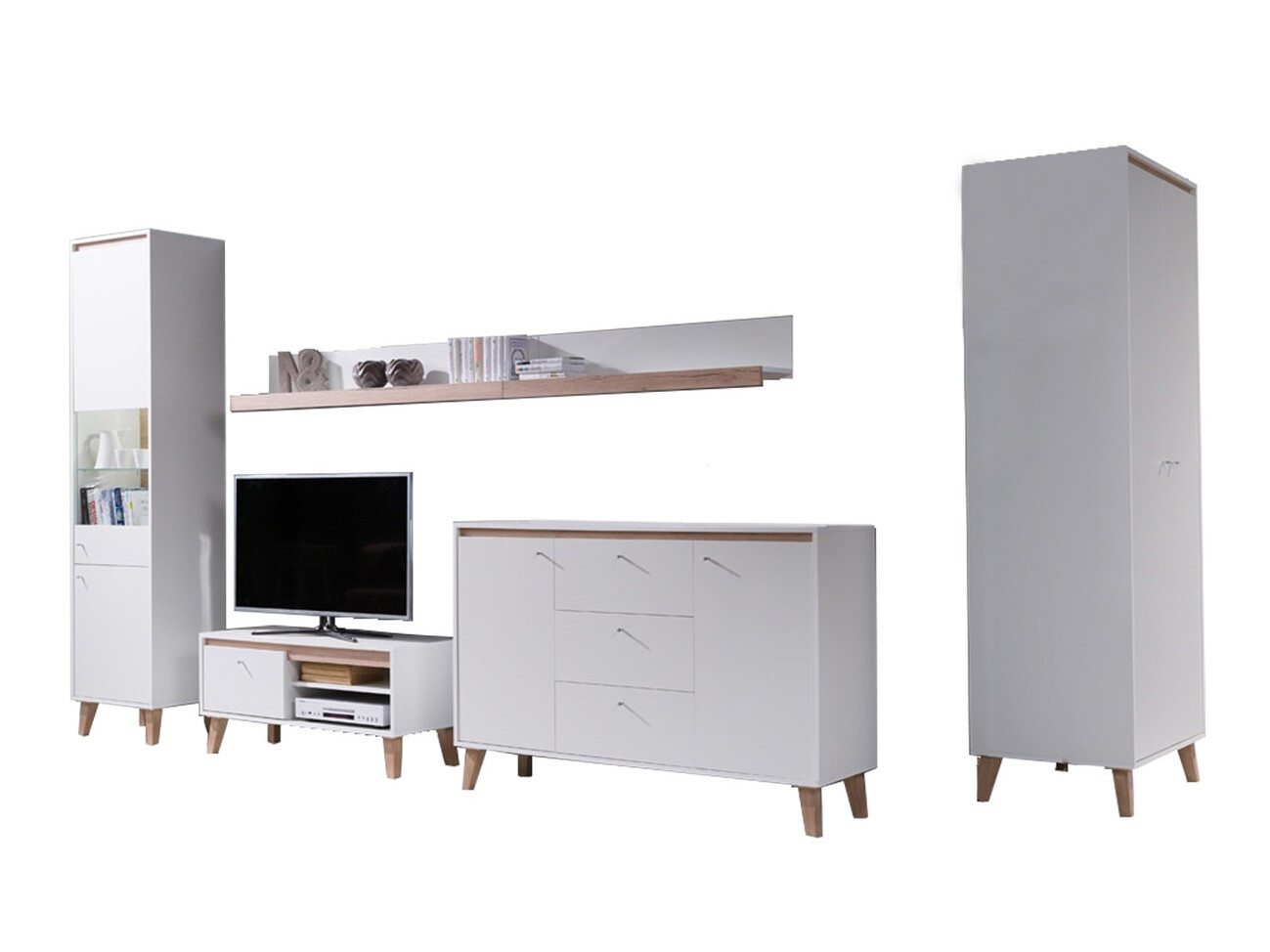 Woonkamerset Delbene 118 (Licht San Remo eiken + Mat wit)