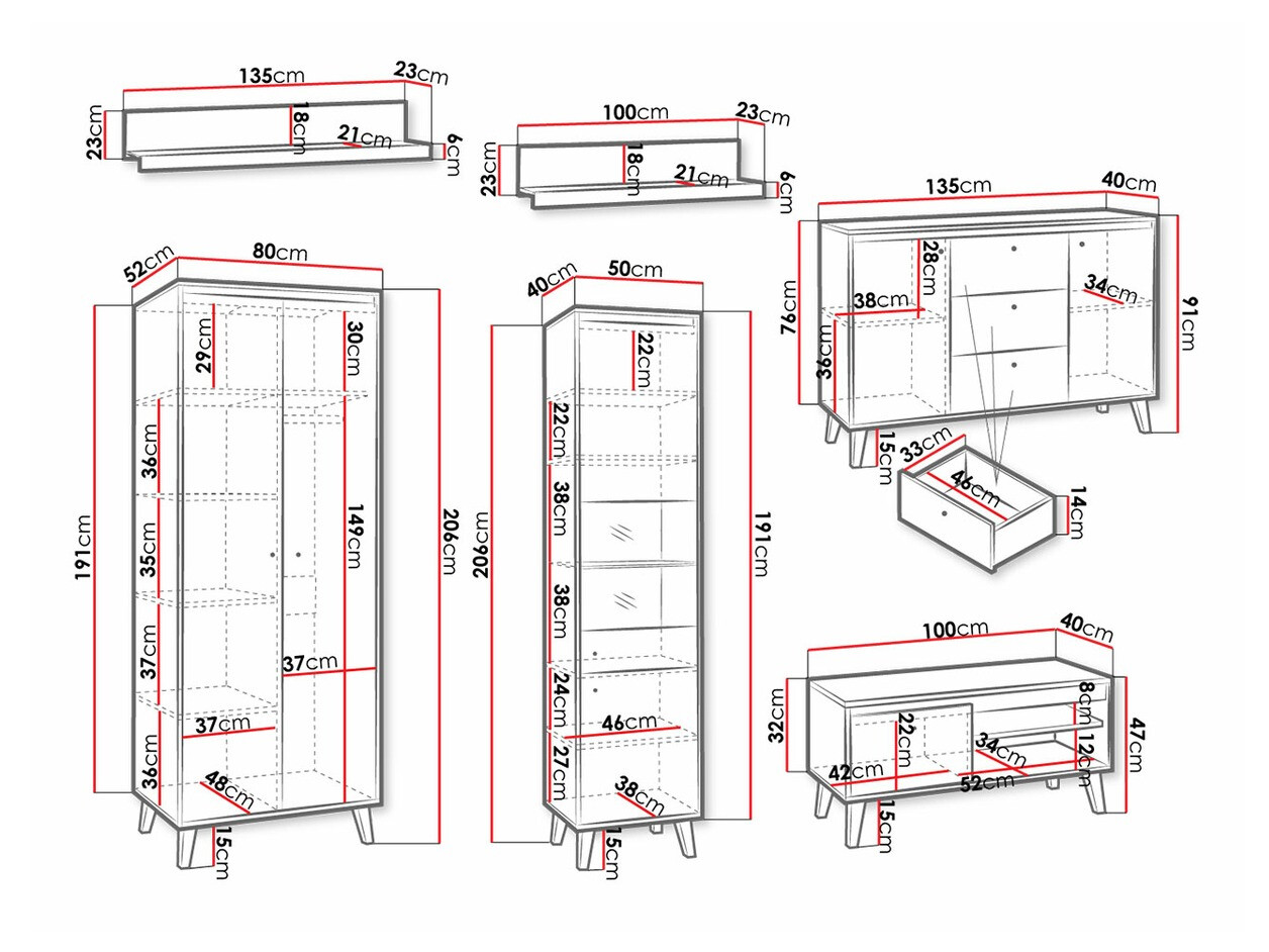Woonkamerset Delbene 118 (Licht San Remo eiken + Mat wit)