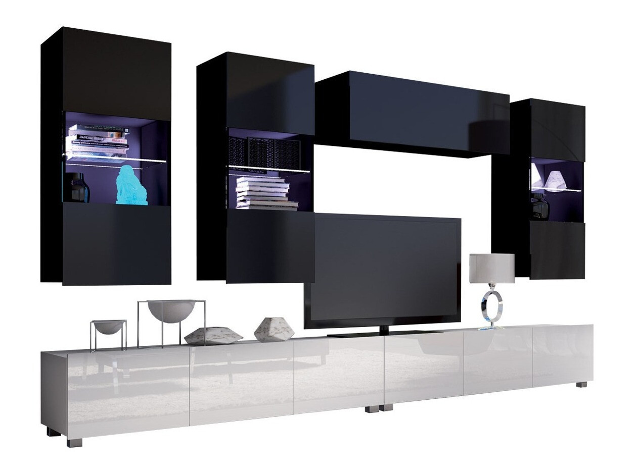 Woonkamerset Remus V (Wit + Glanzend wit + Zwart + Glanzend zwart)
