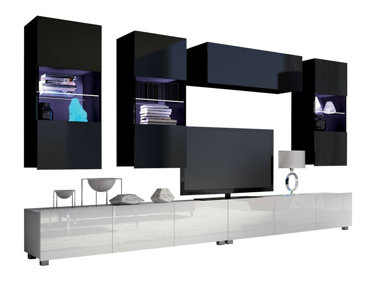 Woonkamerset Remus V (Wit + Glanzend wit + Zwart + Glanzend zwart)