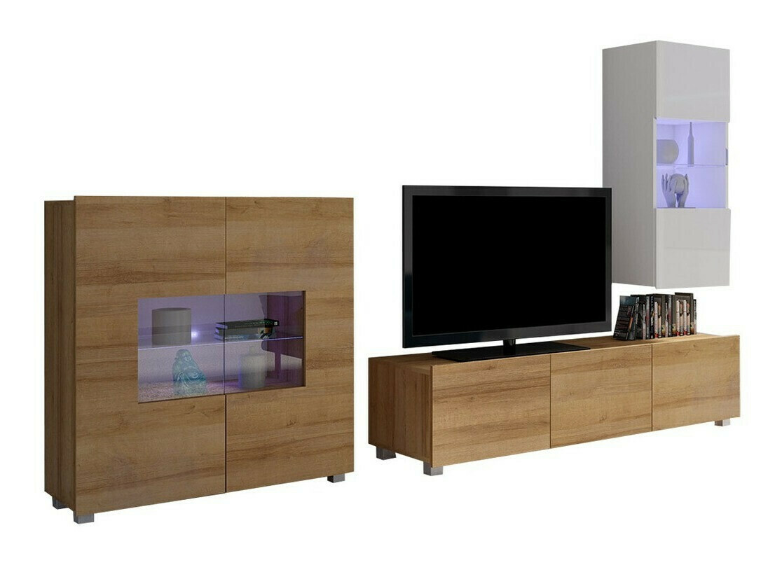 Woonkamerset Remus VII (Gouden eik + Wit + Glanzend wit)