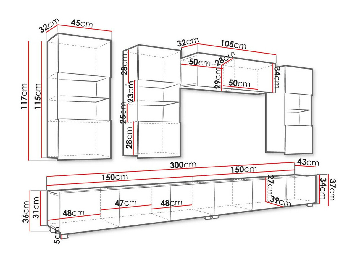 Woonkamerset Tivdalu 109 (Zwart + Glanzend zwart)