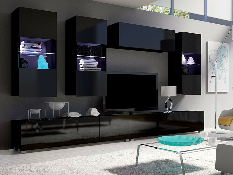 Woonkamerset Tivdalu 109 (Zwart + Glanzend zwart)