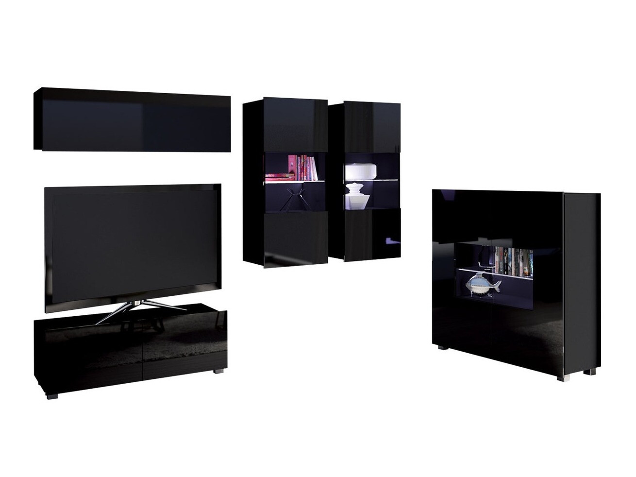 Woonkamerset Tivdalu 115 (Zwart + Glanzend zwart)