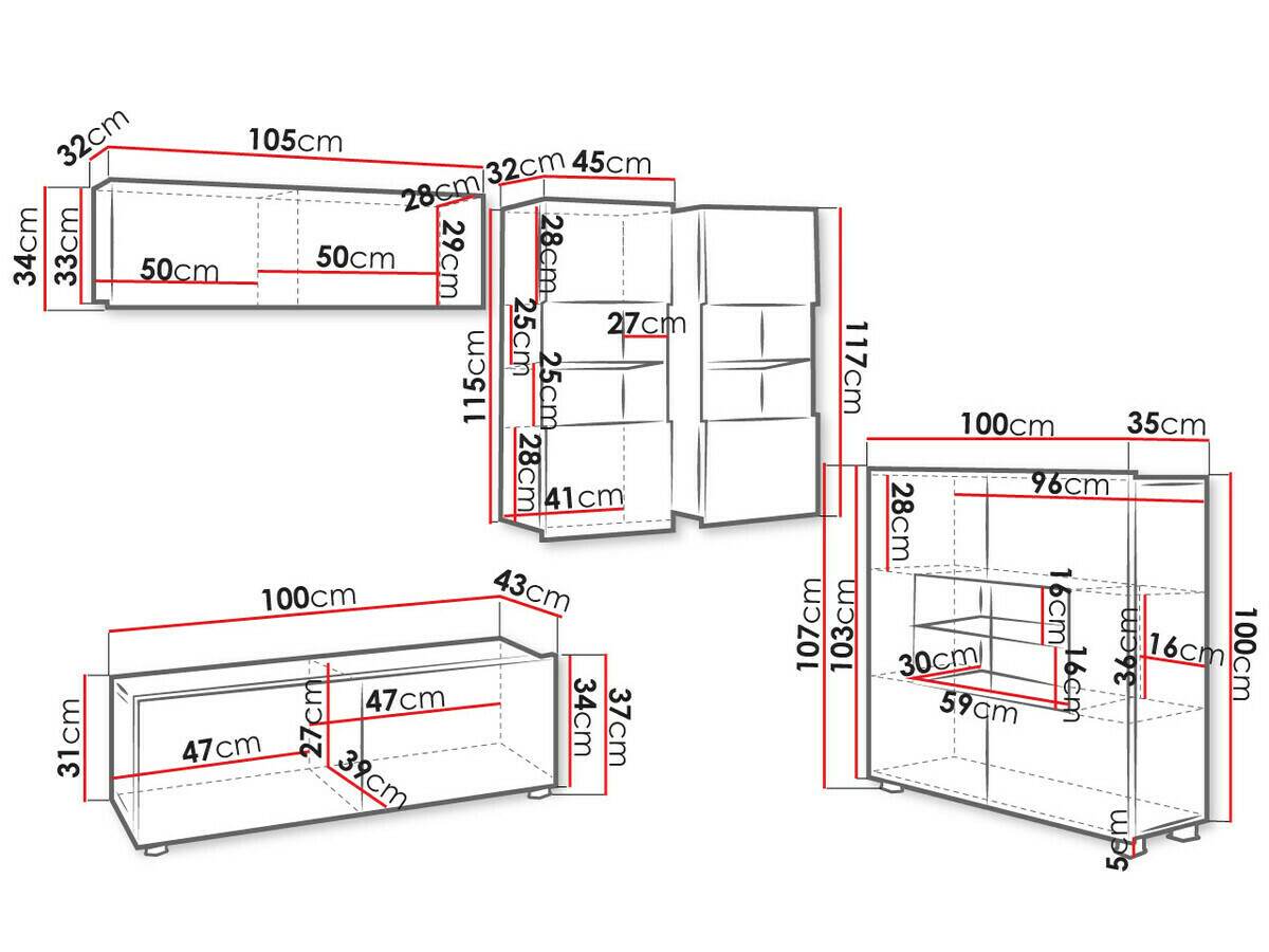 Woonkamerset Tivdalu 115 (Zwart + Glanzend zwart)