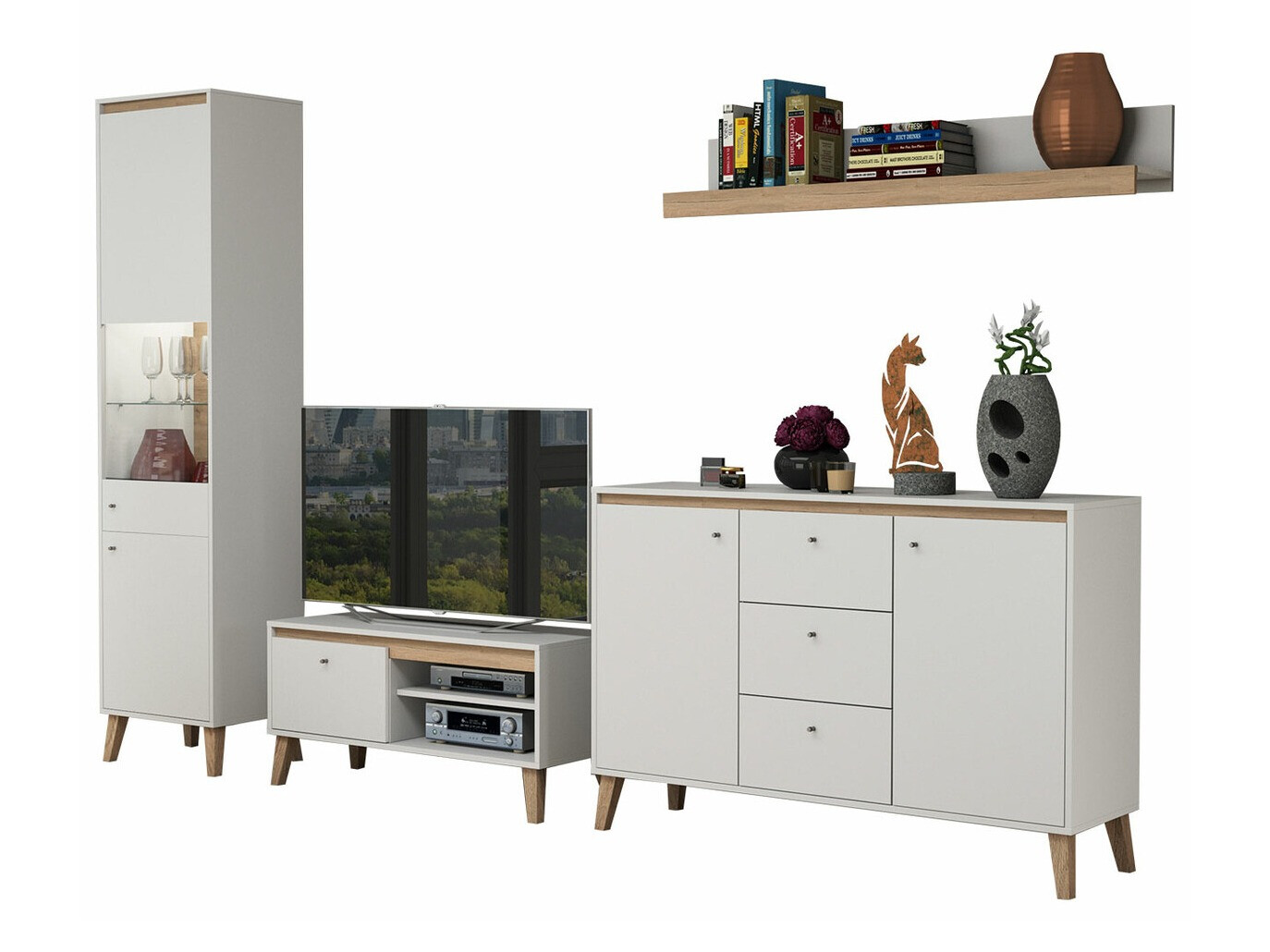 Woonkamerset Delbene 121 (Licht San Remo eiken + Mat wit)