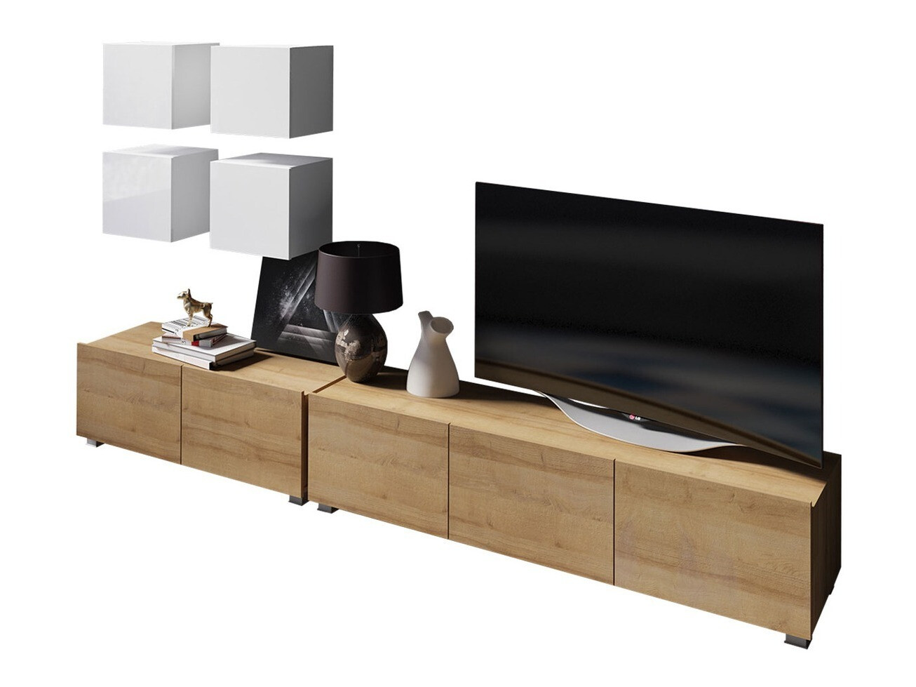 Woonkamerset Remus XVIII (Gouden eik + Wit + Glanzend wit)