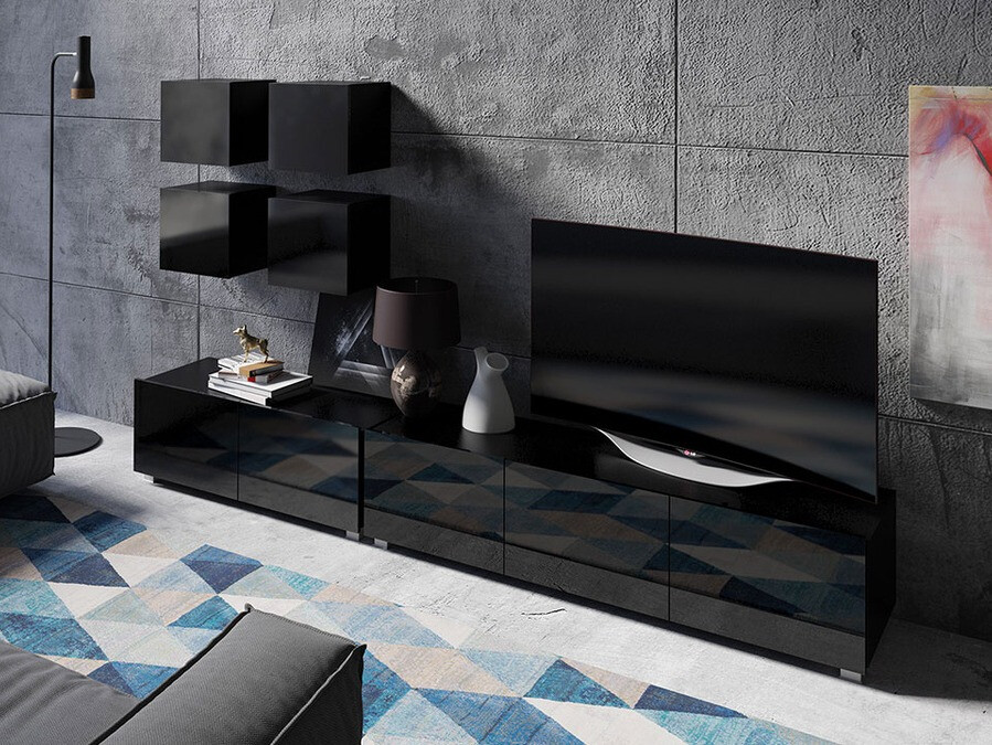 Woonkamerset Tivdalu 132 (Zwart + Glanzend zwart)