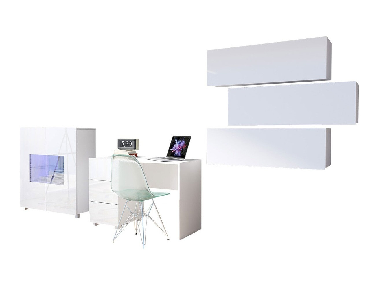 Meubelset Tivdalu 136 (Wit + Glanzend wit)